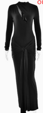 Split hollow long sleeve dress by BACKUPMYFILESNOW.COM® featuring a stylish design and long sleeves, shown in a sleek front view.