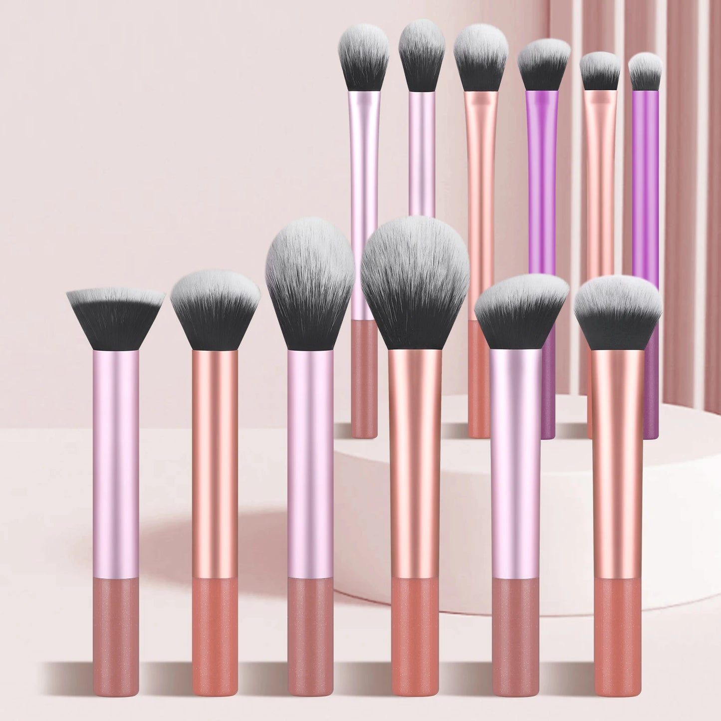 Black 12-piece professional makeup brush set with multifunctional cosmetic brushes for makeup application and blending.