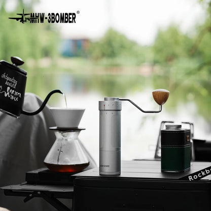 Black MHW-3BOMBER Manual Coffee Grinder by Official Precision R3 Pro with adjustable grind settings for espresso brewing.