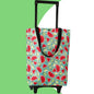 Black collapsible trolley bag with wheels, reusable shopping cart for groceries, designed for easy folding and transport.