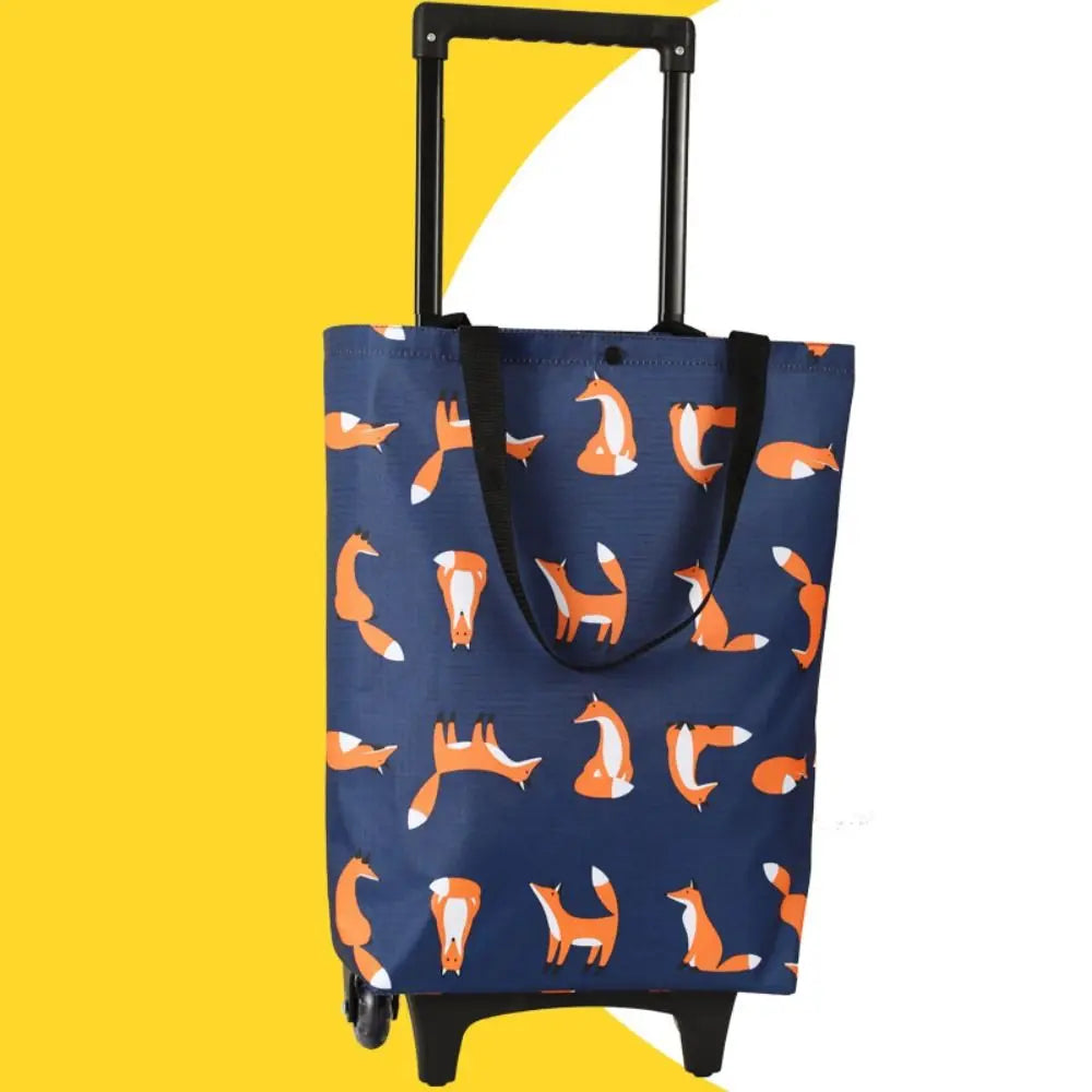 Black collapsible shopping trolley bag with wheels, foldable design, reusable grocery cart for convenient shopping and transport.