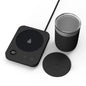 Black electric coffee mug warmer pad with coaster, constant temperature heating, suitable for home or office use.