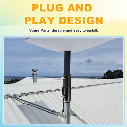 Heavy-duty aluminum Starlink pipe adapter bracket for satellite internet pole mount on roof or wall, black finish.