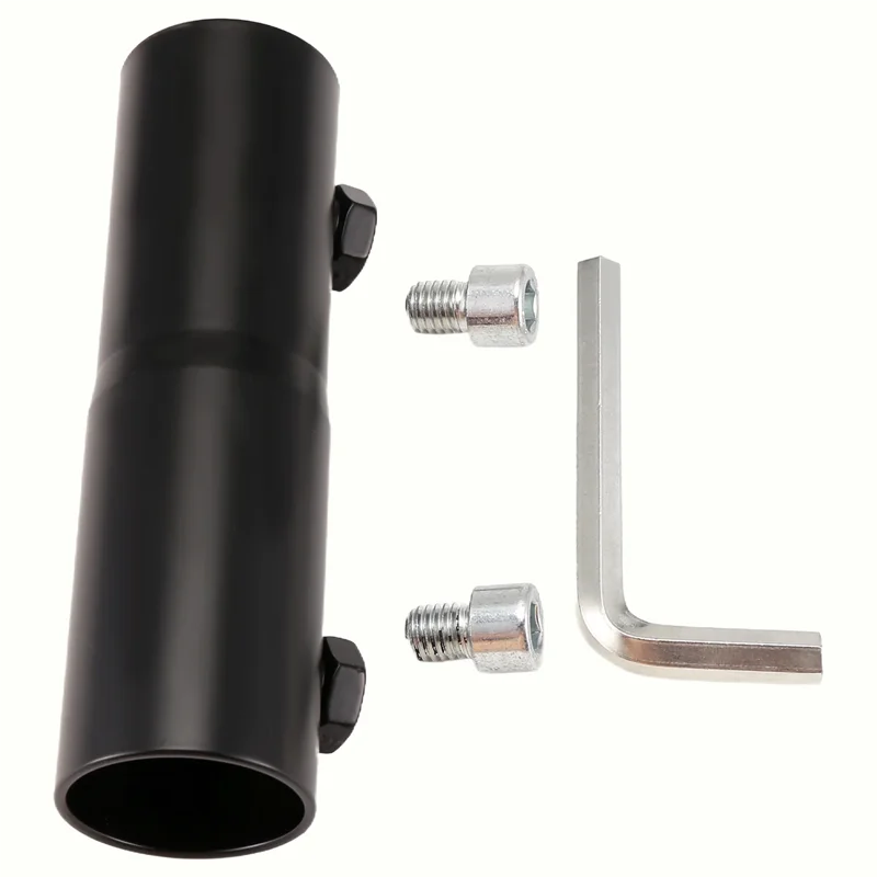 A black aluminum alloy Starlink pipe adapter mounted on a satellite internet pole for roof or wall installation.