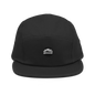 Black 5-panel cap by Yupoong 7005 with adjustable strap, featuring a classic flat-brim design for casual wear.
