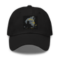 Black classic dad hat by Yupoong 6245CM, adjustable one size cap with a simple, timeless design and structured crown.
