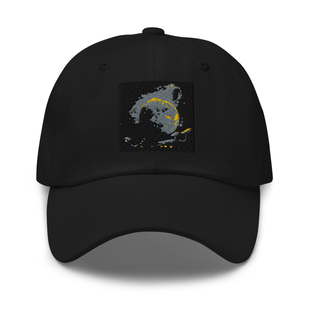 Black classic dad hat by Yupoong 6245CM with adjustable strap, casual and comfortable cap for everyday wear.