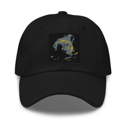 Black classic dad hat by Yupoong 6245CM with adjustable strap, casual and comfortable cap for everyday wear.