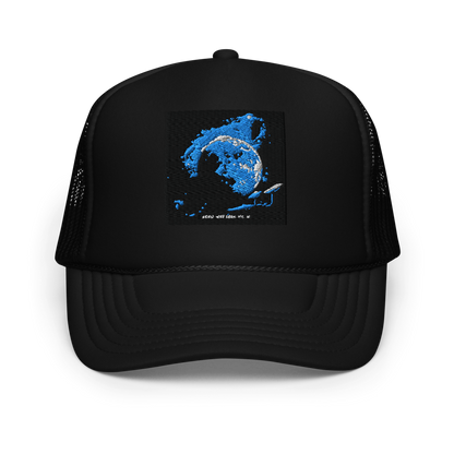 Black foam trucker hat by Otto Cap featuring a structured design and adjustable snapback for a comfortable fit.
