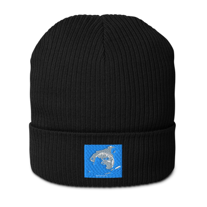 Black Organic Ribbed Beanie by Atlantis, showcasing a snug, knit design perfect for cold weather from BACKUPMYFILESNOW.COM®.