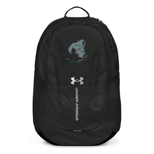 Black Under Armour backpack with multiple compartments and adjustable straps, designed for durability and comfort.