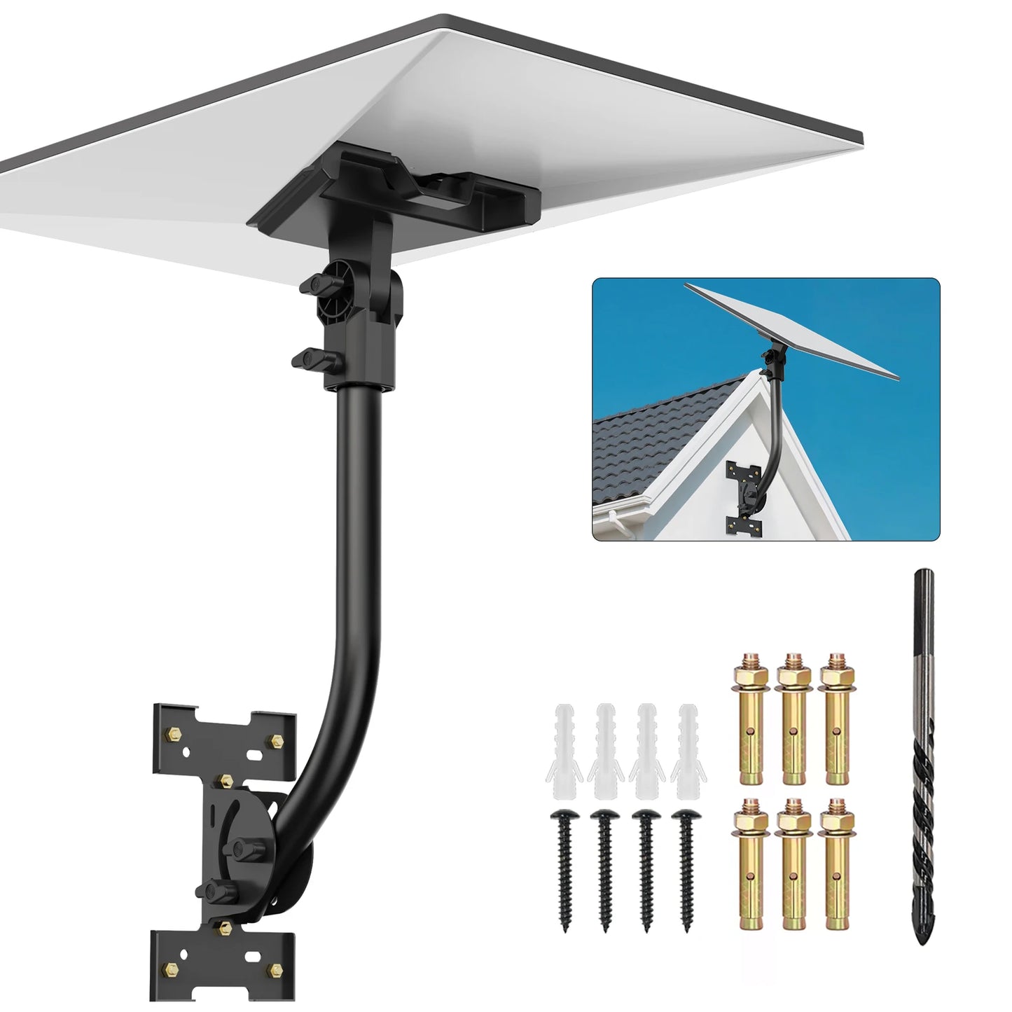 Starlink Gen 3 pole mounting bracket and adjustable wall mount with 3rd generation aluminum pipe adapter, black metal construction.