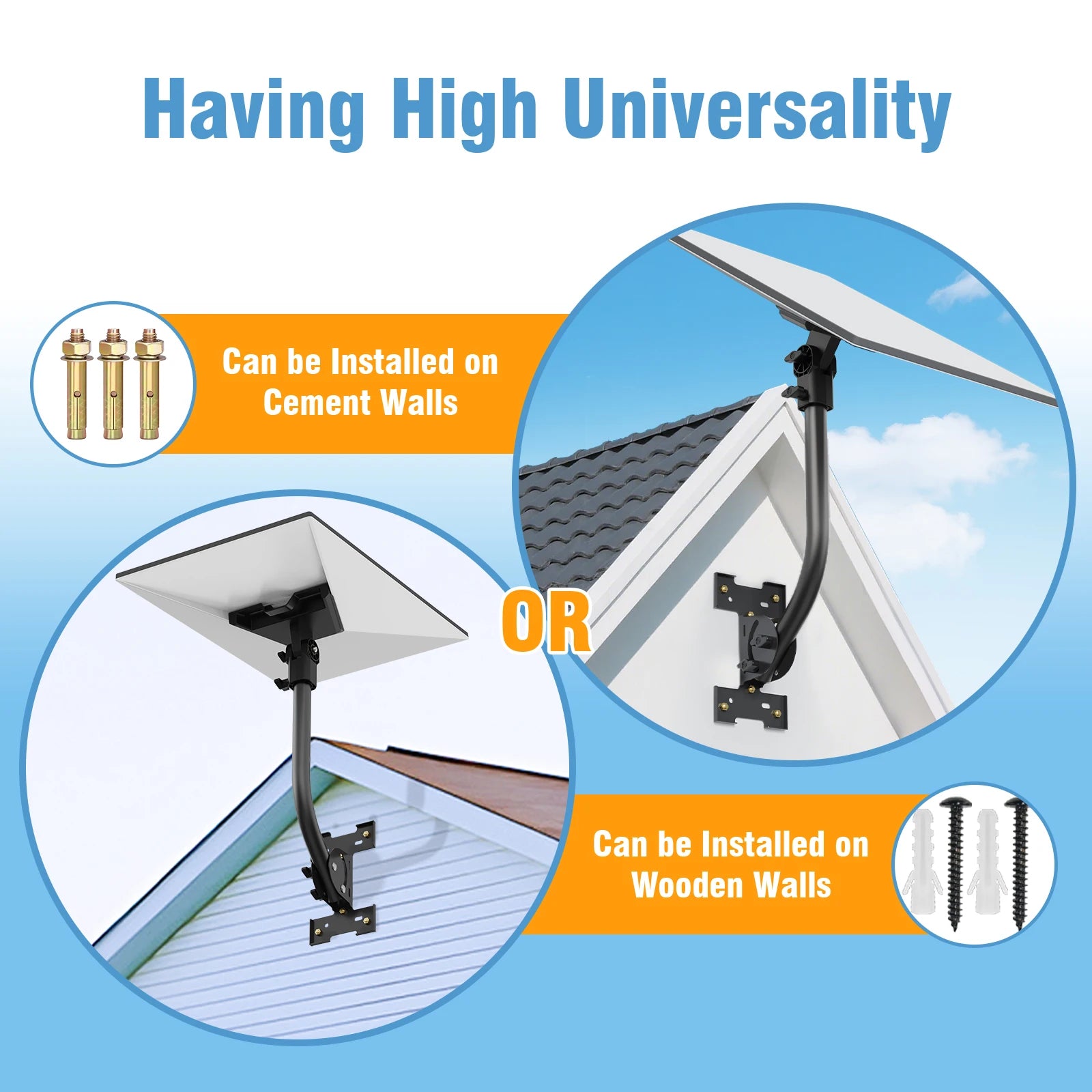 Starlink Gen 3 pole mounting bracket and adjustable wall mount with aluminum pipe adapter, black, for secure satellite dish installation