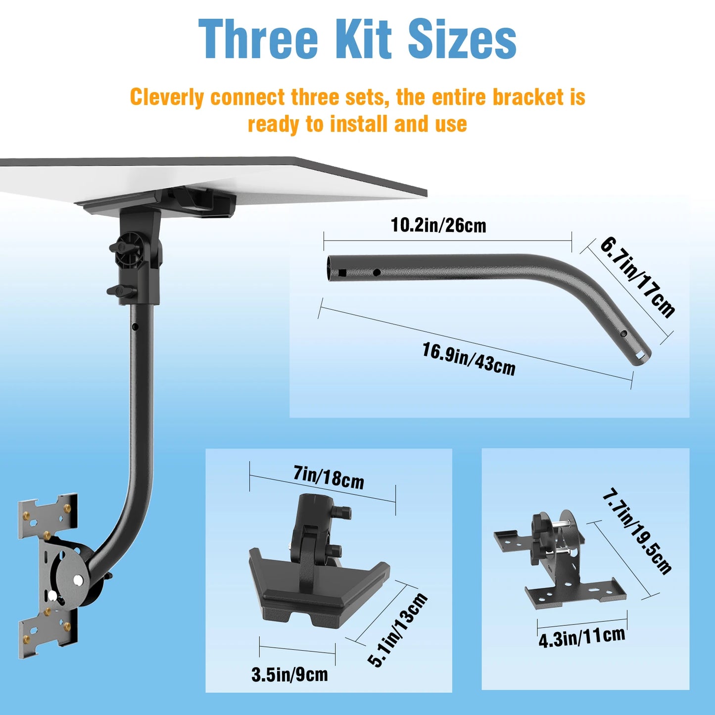 Starlink Gen 3 pole mounting bracket with adjustable wall mount and aluminum pipe adapter for secure satellite dish installation