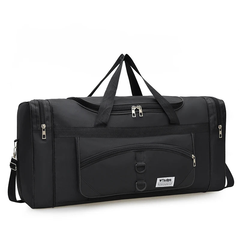 Black oversized handbag by BackupMyFilesNow.com, versatile for travel, fitness, and outdoor activities, with multiple compartments.
