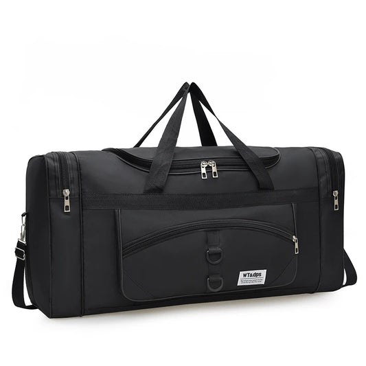 Black oversized handbag by BackupMyFilesNow.com, versatile for travel, fitness, and outdoor activities, with multiple compartments.