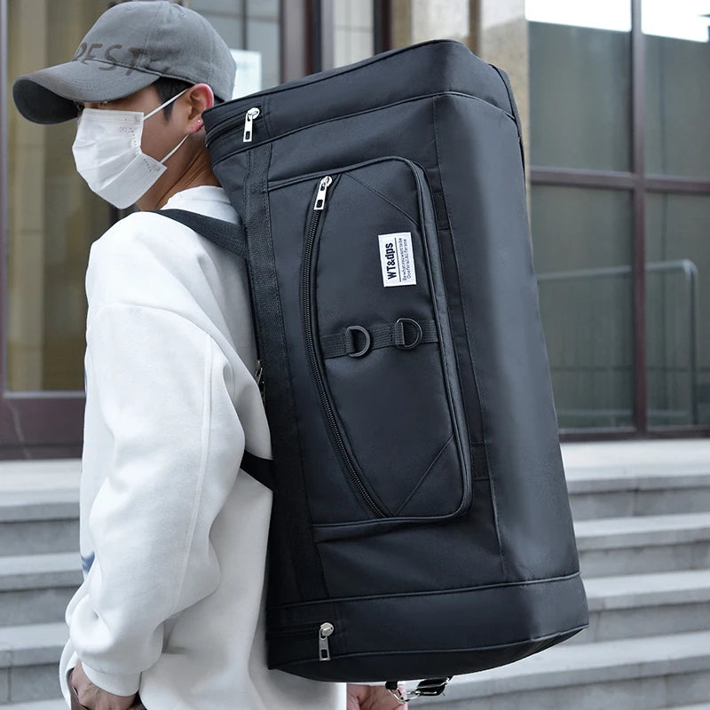 Black oversized handbag by BackupMyFilesNow.com, versatile for travel, fitness, and outdoor activities, with spacious interior and sturdy design.