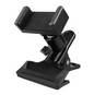 Black phone guitar clip stand by BackupMyFilesNow.com holding a smartphone in a secure grip for hands-free use.