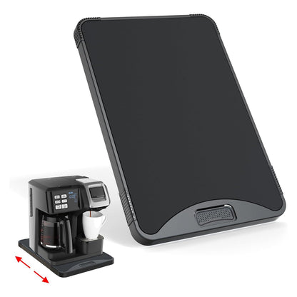 Black plastic Argomax rolling tray for coffee makers and appliances, sliding pull-out tray for easy access and organization.