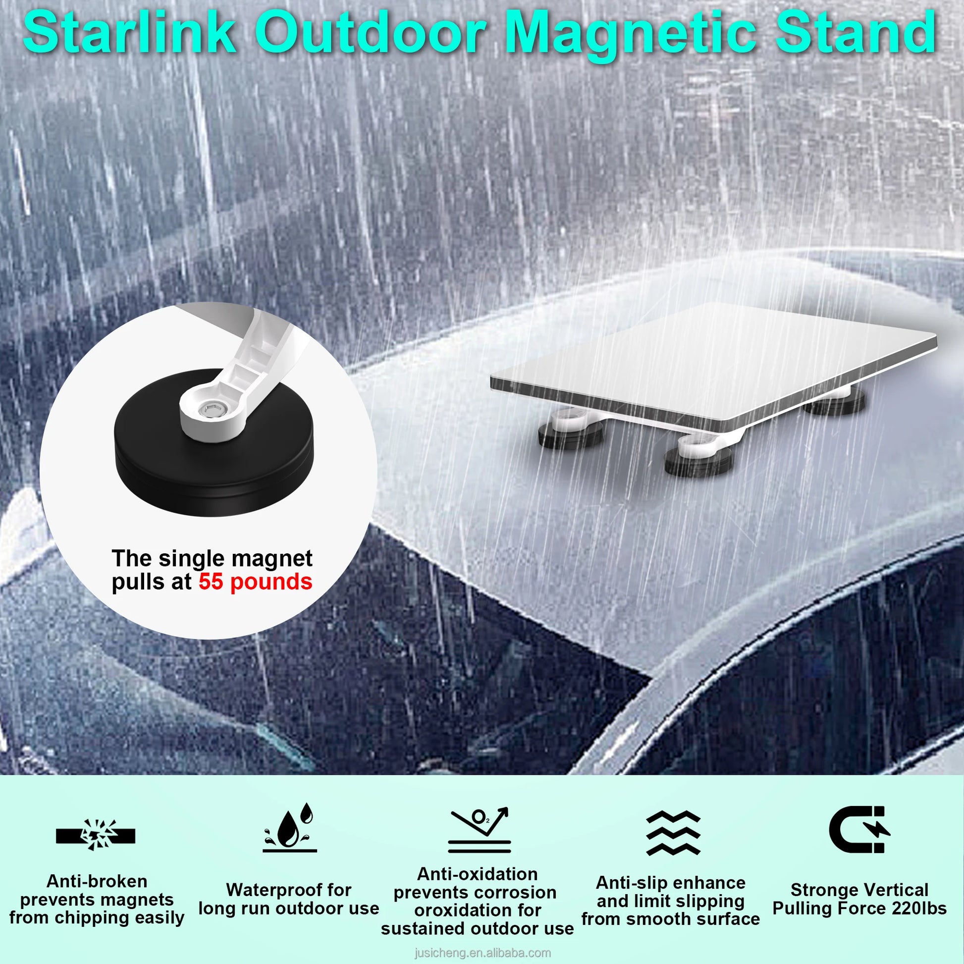 Portable magnetic car mount for Starlink Mini and Mini X, made of durable ABS material, ideal for camping and vehicle use.