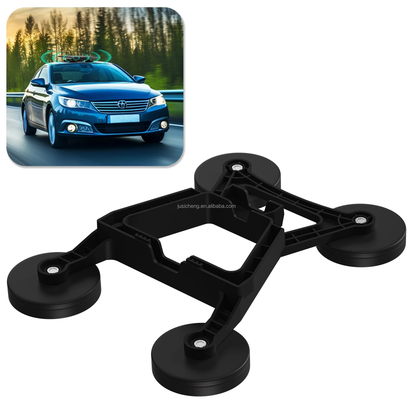 Black portable magnetic car mount for Starlink Mini and Mini X, made of durable ABS material, ideal for camping use.