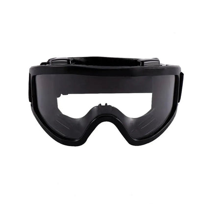 Black radiation-proof safety goggles with anti-fog and dustproof features, designed for outdoor work and factory environments.