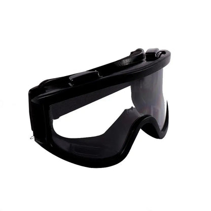 Black radiation-proof safety goggles with anti-fog and dustproof features, designed for outdoor work and factory use.