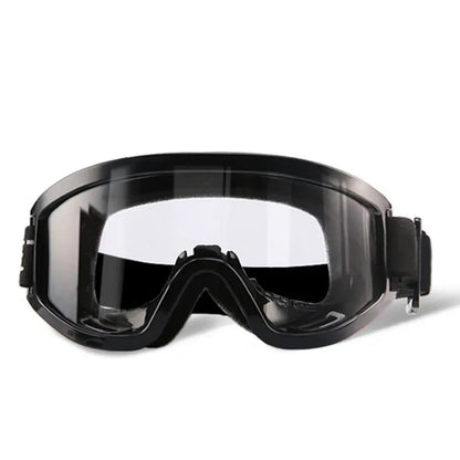Black radiation-proof safety goggles with anti-fog and dustproof features, designed for outdoor work and factory safety.