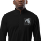 Men's black Adidas quarter-zip pullover with high collar and logo detail, casual athletic style, front view.