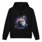 Unisex black organic cotton Sounder Hoodie with side pockets from Stanley/Stella, featuring a casual, comfortable design.
