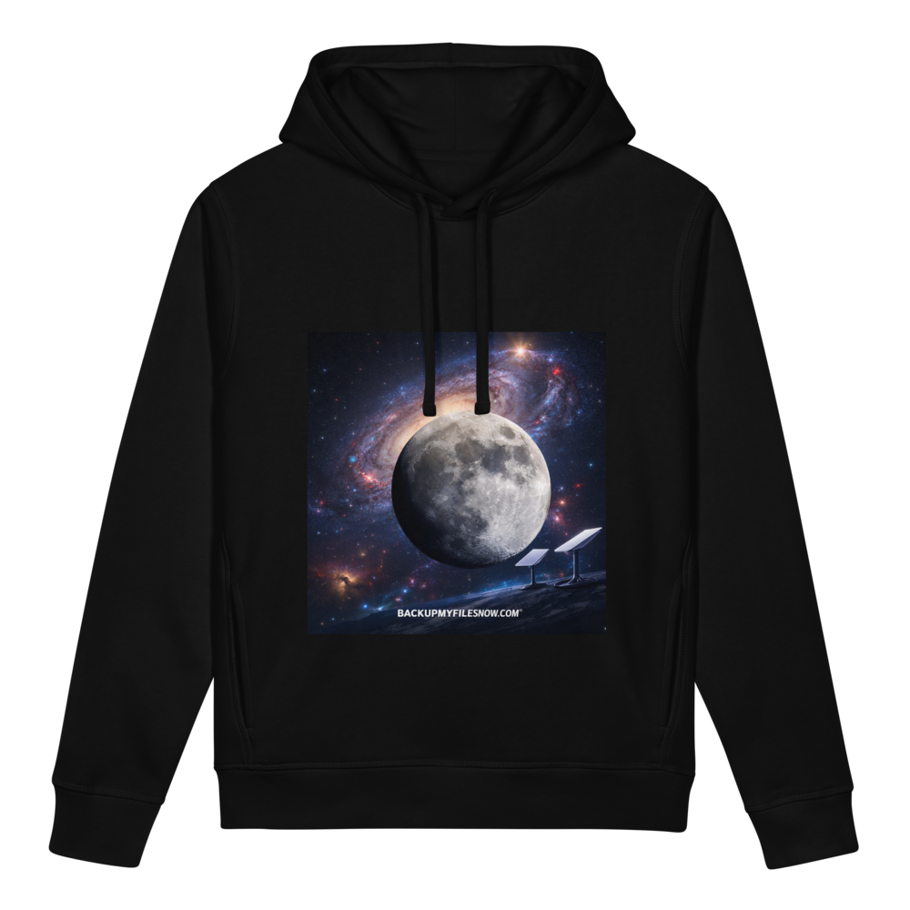 Unisex black organic Sounder Hoodie with side pockets by Stanley/Stella, featuring a comfortable, casual fit.
