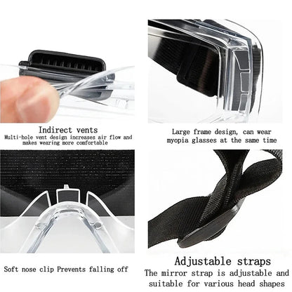 BackUpMyFileSnow® black safety antifog protective goggles with clear lenses, splash-proof, wind-resistant for industrial, lab, or cycling use.
