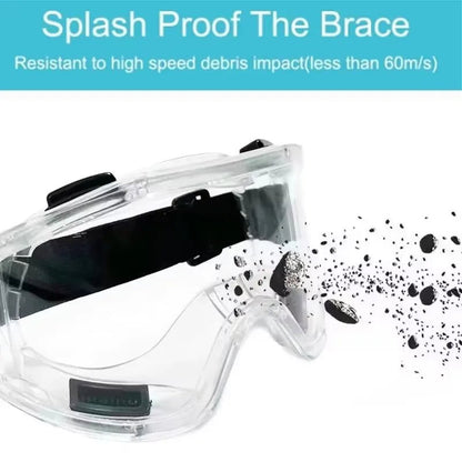 Clear antifog safety goggles by BACKUPMYFILESNOW.COM® with anti-splash, wind-proof design for industrial, lab, cycling, and riding use.