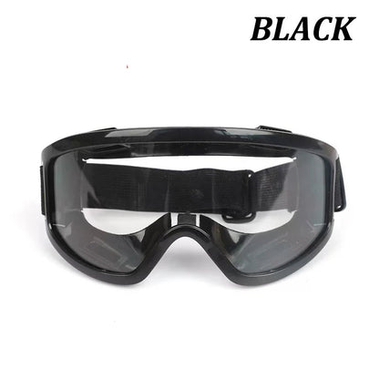 Black safety antifog protective goggles with clear lenses, wind-proof and anti-splash design for industrial, lab, cycling, and riding use.