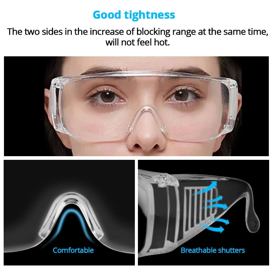 BackupMyFilesNow® black safety goggles with clear lenses, anti-splash dust-proof eye protection for industrial lab work.