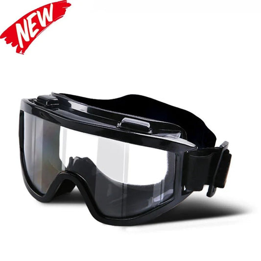Transparent safety goggles by BACKUPMYFILESNOW.COM®, anti-impact, dust-resistant, large frame for outdoor riding protection.