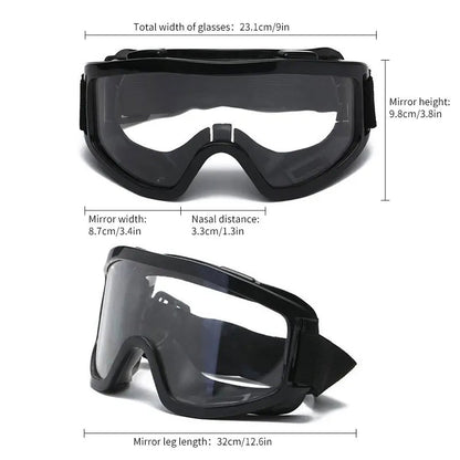 Transparent safety goggles with soft large frame, anti-impact and dust protection, ideal for outdoor riding and protective use.