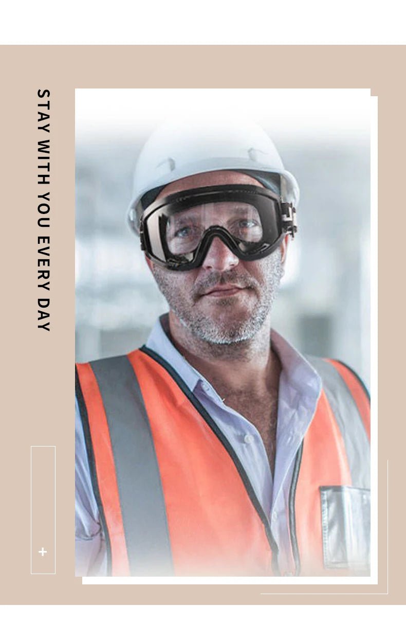 Transparent safety goggles by BACKUPMYFILESNOW.COM® with a large frame, impact-resistant and dust-proof for outdoor riding protection.