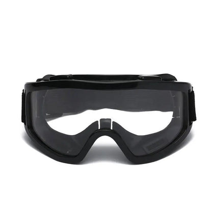Transparent safety goggles with large frame, anti-impact and anti-dust protection, ideal for outdoor riding and protective use.