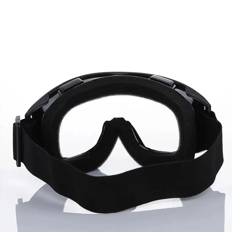 Black safety goggles from BACKUPMYFILESNOW.COM® with transparent lenses, anti-impact, anti-dust protection, large frame for outdoor riding.