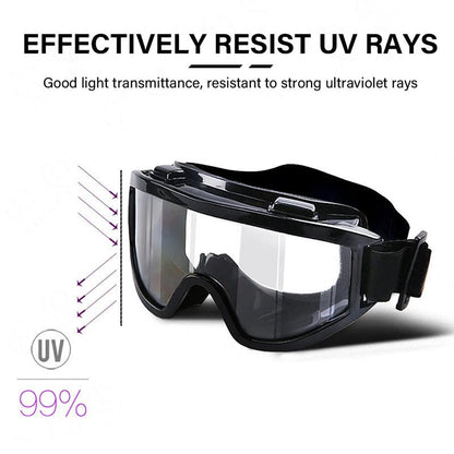 Black safety goggles by BACKUPMYFILESNOW.COM® with anti-splash dust-proof design, adjustable for men and women, providing eye protection.