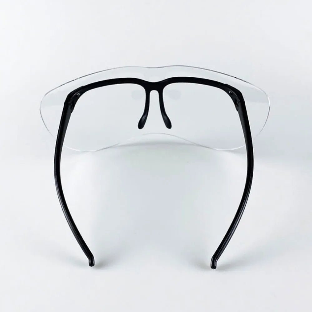 Black safety goggles with dust-proof, anti-splash lenses, windproof design, suitable for outdoor sports and cycling, unisex eyewear.