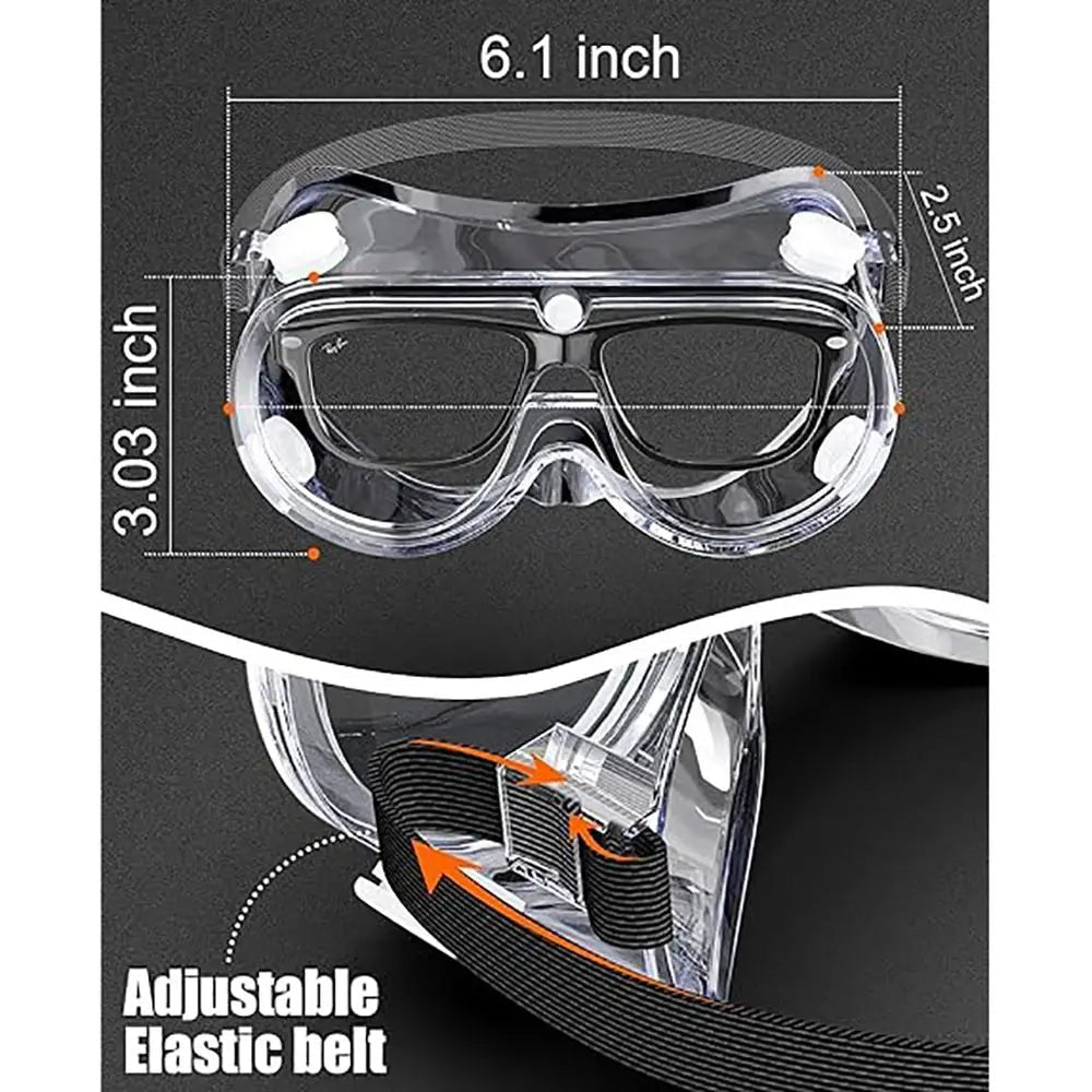 Clear safety goggles from BACKUPMYFILESNOW.COM® that fit over eyeglasses, anti-fog, protective lab eyewear for chemistry or lab use.