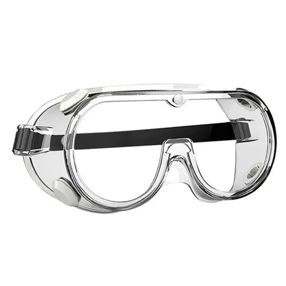 Clear safety goggles from BACKUPMYFILESNOW.COM® designed to fit over glasses, anti-fog, protective eyewear for lab and chemistry use.