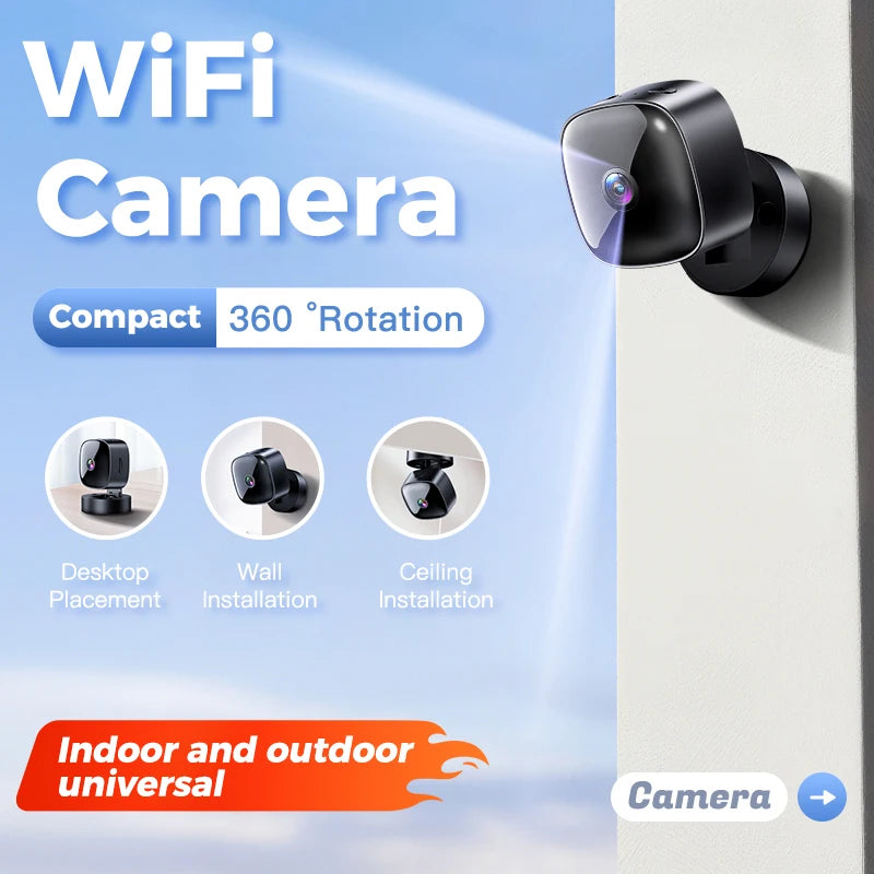 Black 4K wireless security camera with night vision, infrared monitoring, and remote WiFi surveillance for home security.