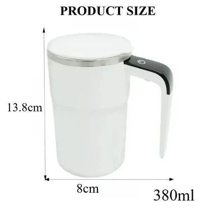 Black stainless steel smart coffee mug with LED display, automatic mixing, magnetic lid, and temperature control for home use.