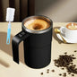 Black stainless steel Smart Coffee Cup with LED display, automatic mixing, magnetic design, and temperature display for home use.