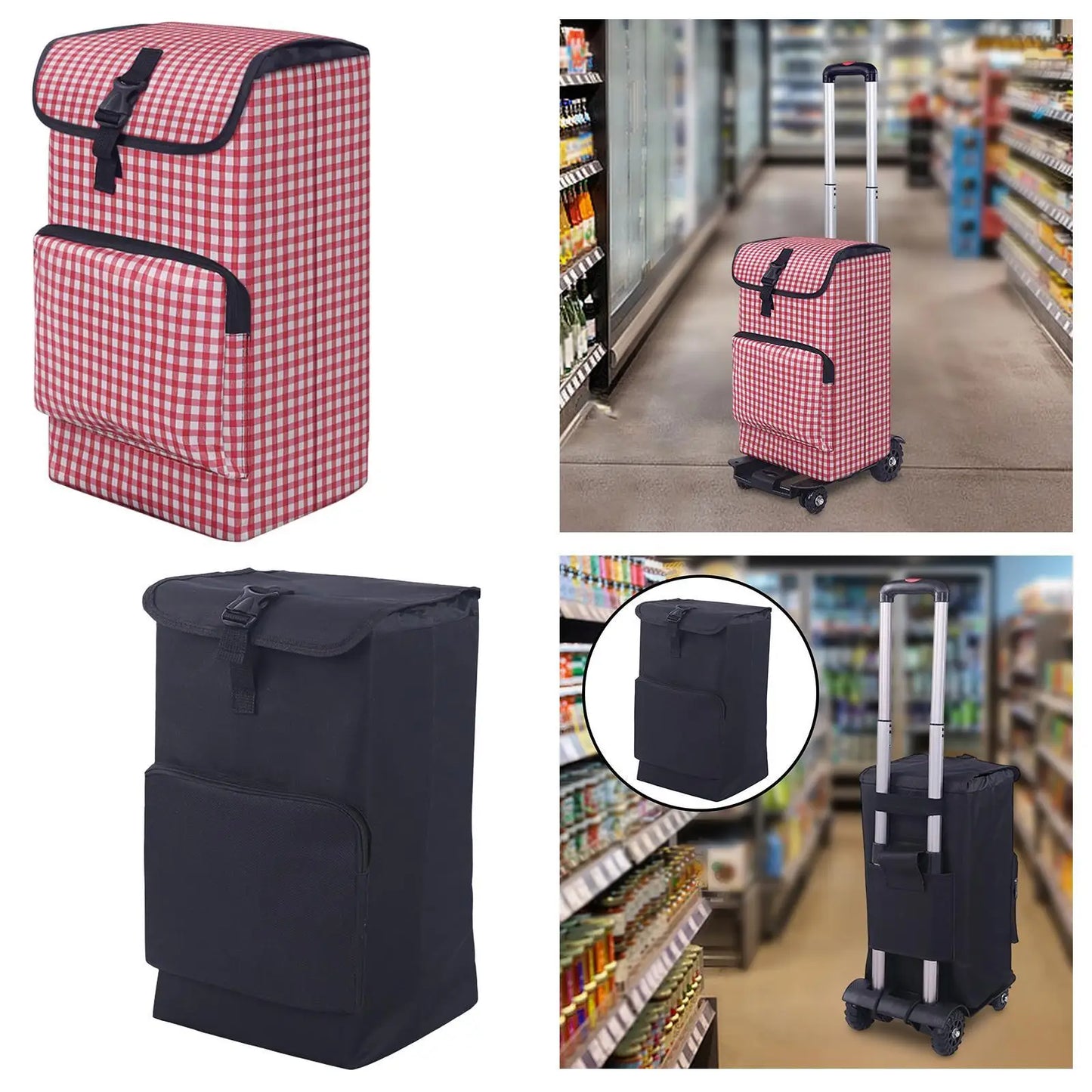 Large black trolley bag for grocery shopping by BackupMyFilesNow.com, designed for convenient storage in shopping carts.