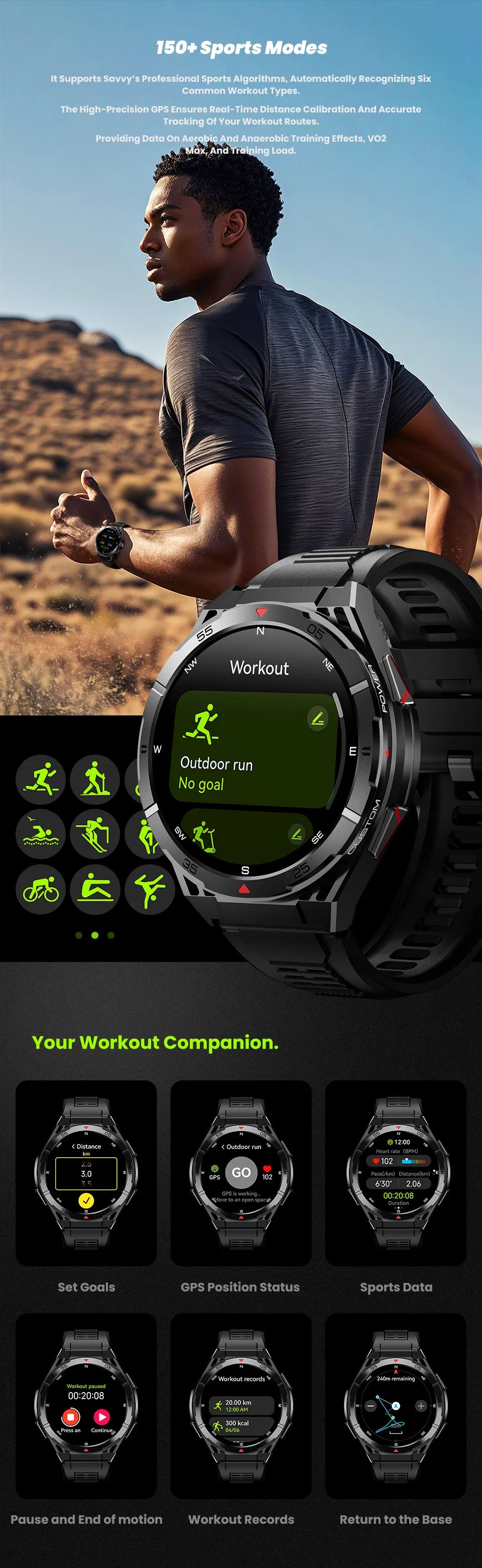Black BackupMyFilesNow 2026 smart watch with 1.43-inch AMOLED display, Bluetooth calls, GPS, and health monitoring features.