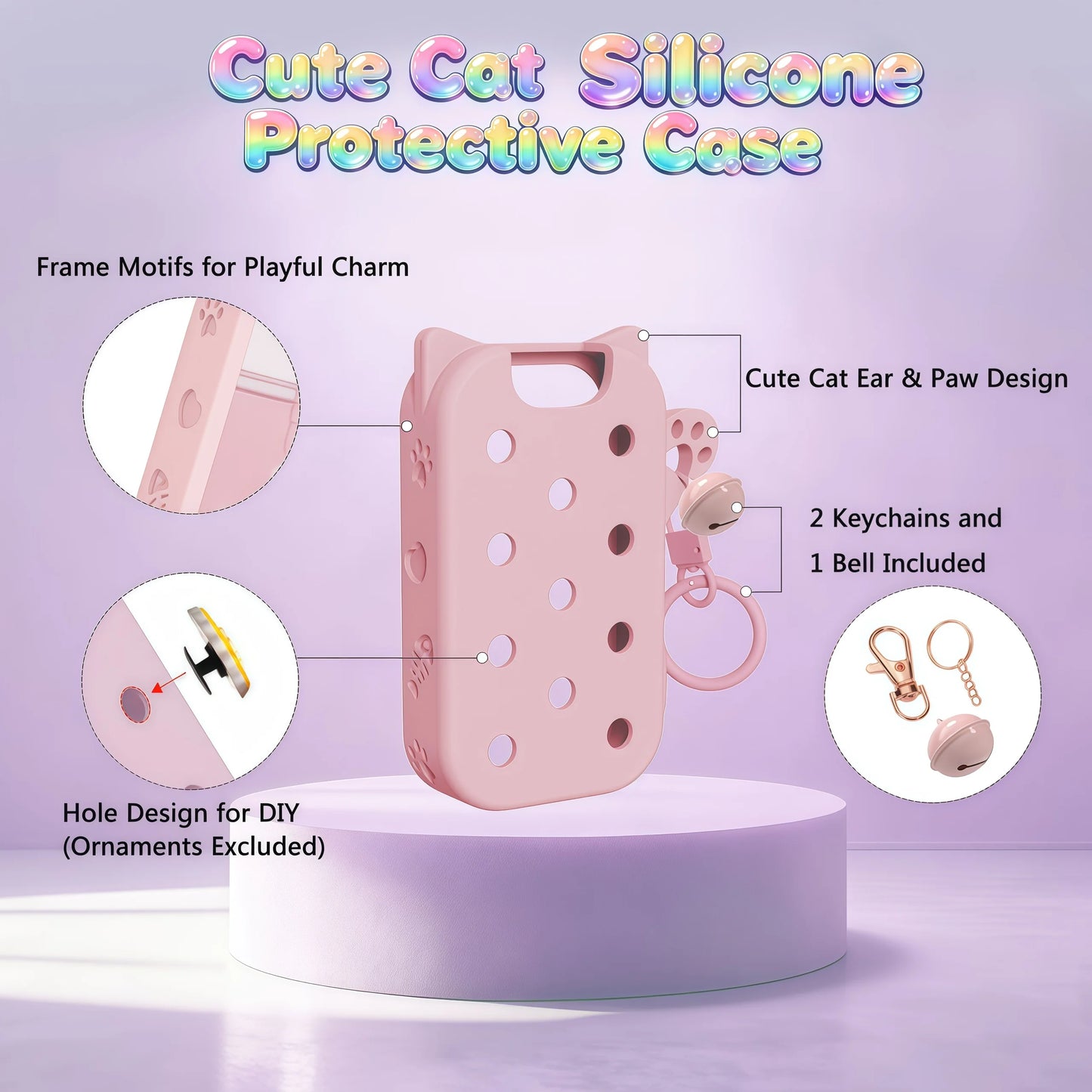 Black silicone hand sanitizer mist case with keyring, portable 1 fl oz protective spray accessory for easy hygiene on the go